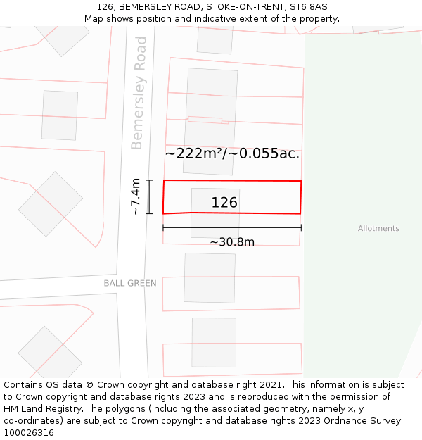 126, BEMERSLEY ROAD, STOKE-ON-TRENT, ST6 8AS: Plot and title map