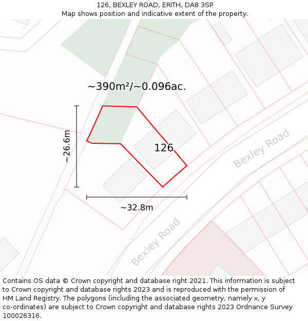 126, BEXLEY ROAD, ERITH, DA8 3SP: Plot and title map