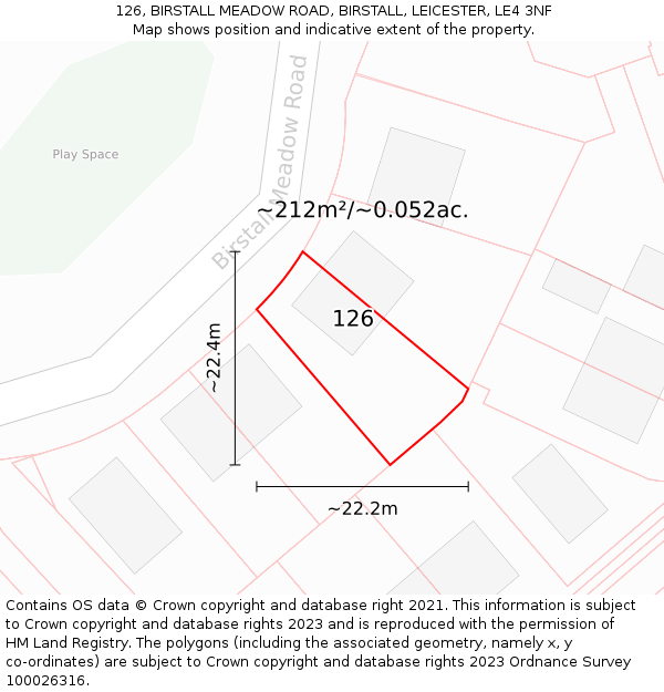 126, BIRSTALL MEADOW ROAD, BIRSTALL, LEICESTER, LE4 3NF: Plot and title map