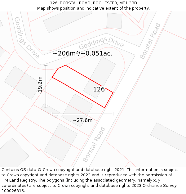 126, BORSTAL ROAD, ROCHESTER, ME1 3BB: Plot and title map