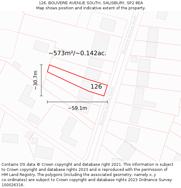 126, BOUVERIE AVENUE SOUTH, SALISBURY, SP2 8EA: Plot and title map