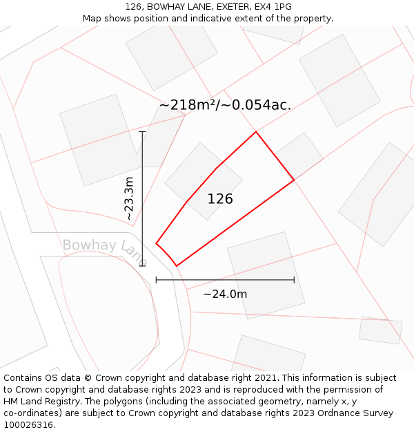 126, BOWHAY LANE, EXETER, EX4 1PG: Plot and title map
