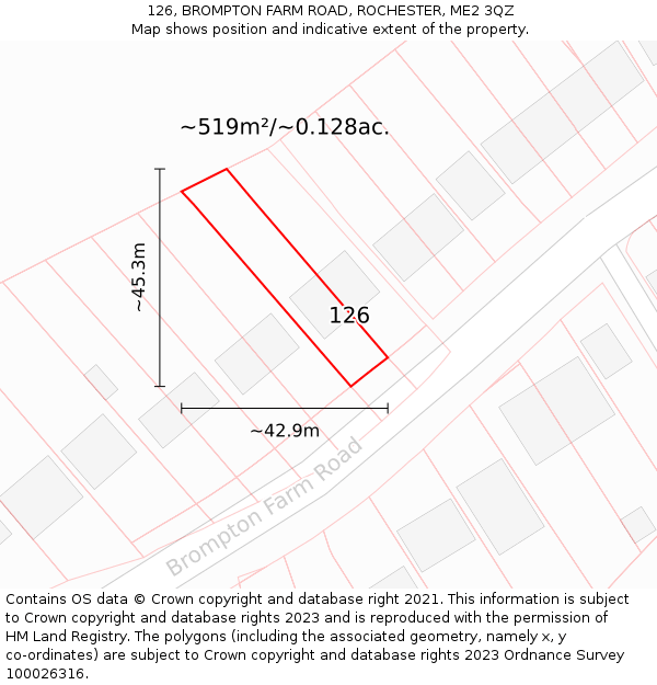 126, BROMPTON FARM ROAD, ROCHESTER, ME2 3QZ: Plot and title map