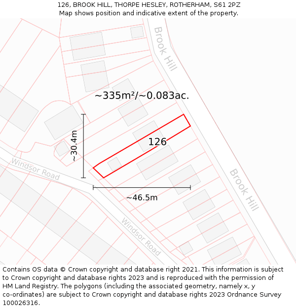 126, BROOK HILL, THORPE HESLEY, ROTHERHAM, S61 2PZ: Plot and title map