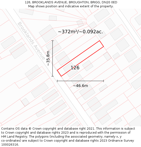126, BROOKLANDS AVENUE, BROUGHTON, BRIGG, DN20 0ED: Plot and title map