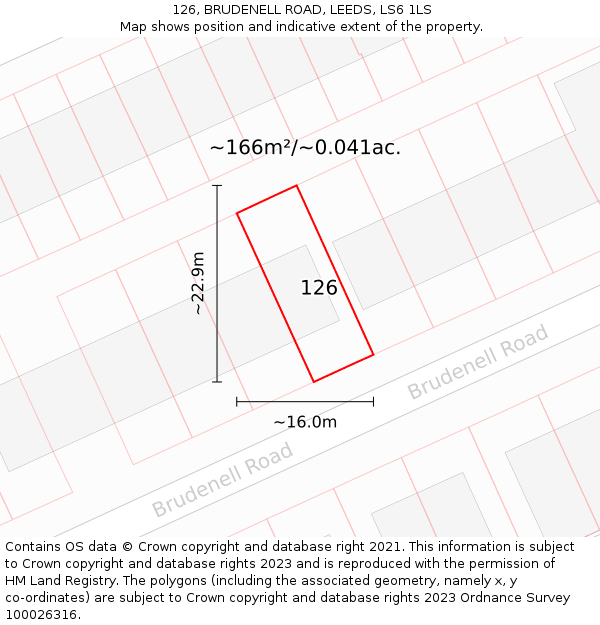 126, BRUDENELL ROAD, LEEDS, LS6 1LS: Plot and title map