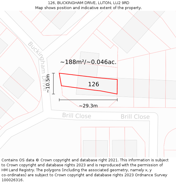 126, BUCKINGHAM DRIVE, LUTON, LU2 9RD: Plot and title map