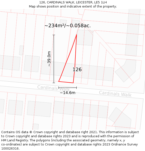 126, CARDINALS WALK, LEICESTER, LE5 1LH: Plot and title map