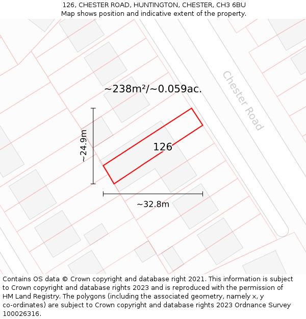 126, CHESTER ROAD, HUNTINGTON, CHESTER, CH3 6BU: Plot and title map