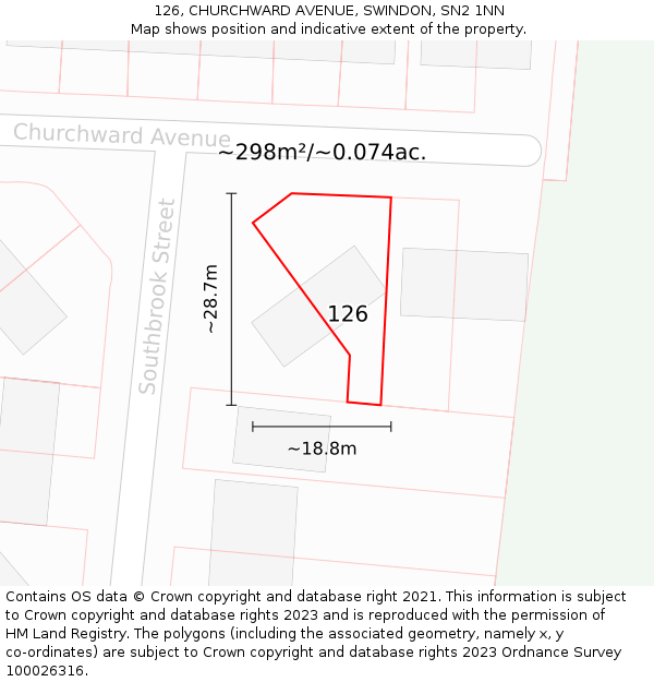 126, CHURCHWARD AVENUE, SWINDON, SN2 1NN: Plot and title map