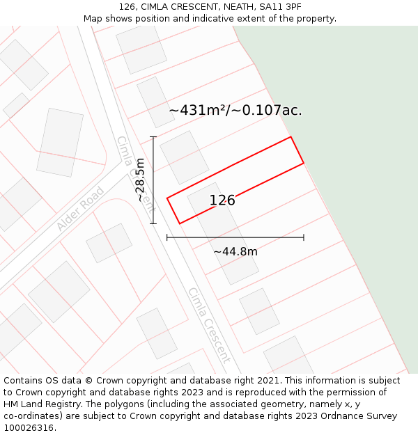 126, CIMLA CRESCENT, NEATH, SA11 3PF: Plot and title map