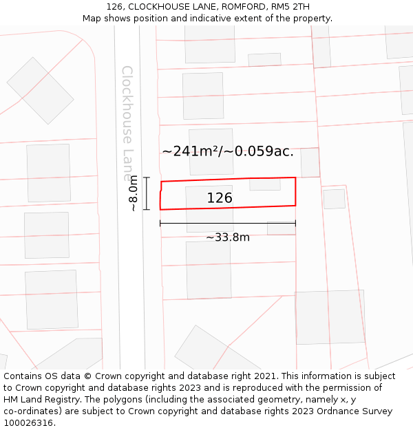 126, CLOCKHOUSE LANE, ROMFORD, RM5 2TH: Plot and title map