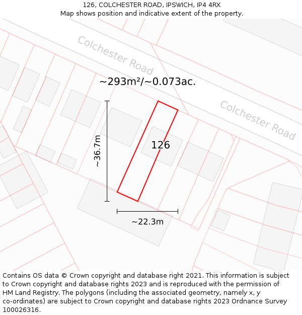 126, COLCHESTER ROAD, IPSWICH, IP4 4RX: Plot and title map