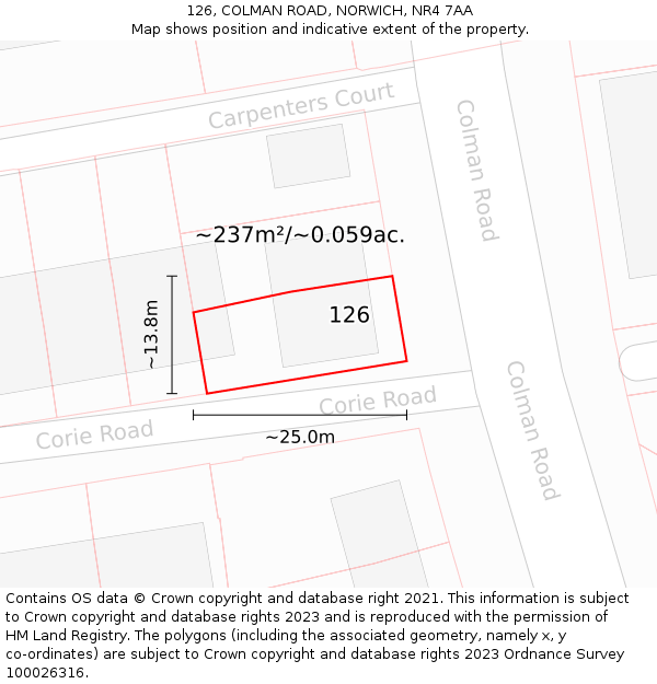 126, COLMAN ROAD, NORWICH, NR4 7AA: Plot and title map