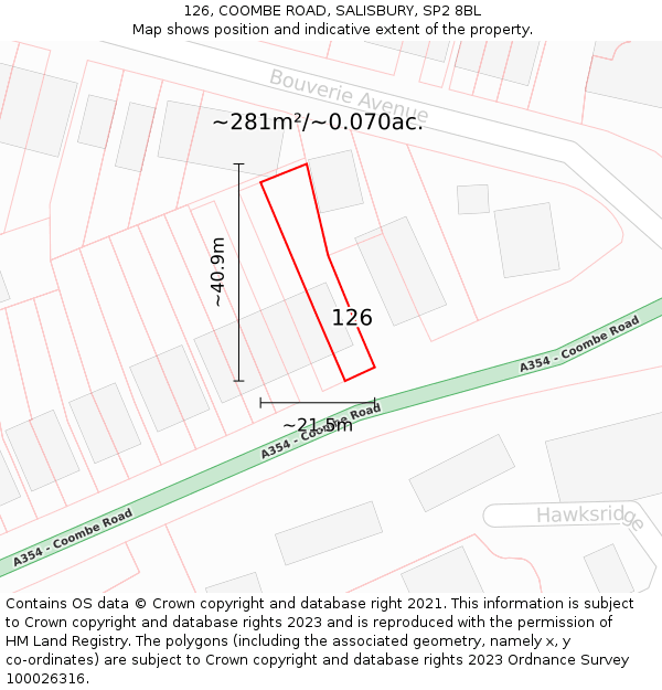 126, COOMBE ROAD, SALISBURY, SP2 8BL: Plot and title map