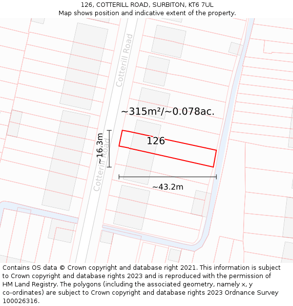126, COTTERILL ROAD, SURBITON, KT6 7UL: Plot and title map