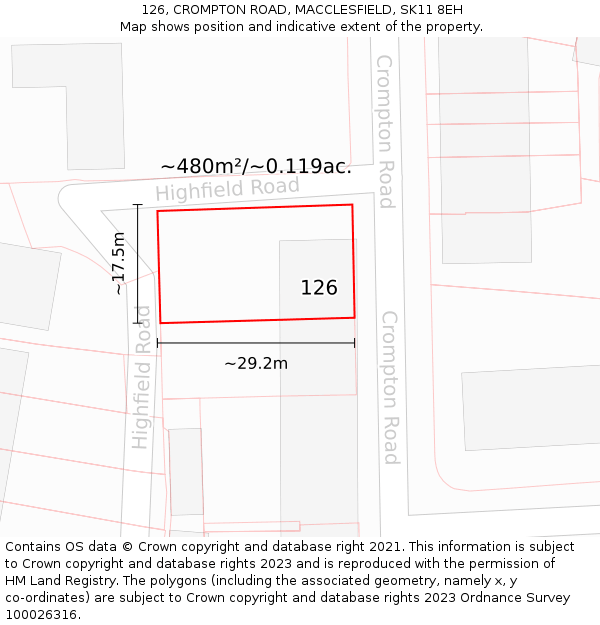 126, CROMPTON ROAD, MACCLESFIELD, SK11 8EH: Plot and title map