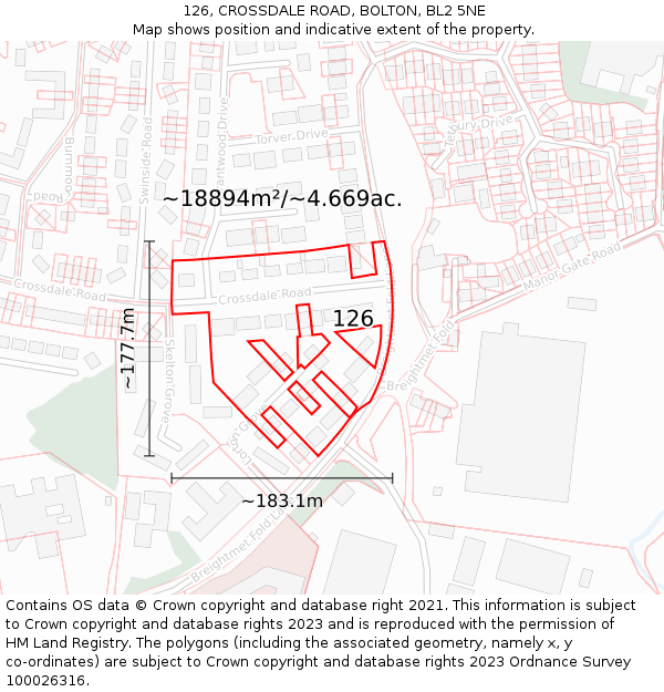 126, CROSSDALE ROAD, BOLTON, BL2 5NE: Plot and title map