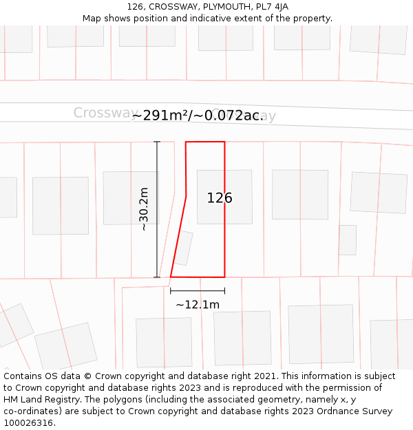 126, CROSSWAY, PLYMOUTH, PL7 4JA: Plot and title map