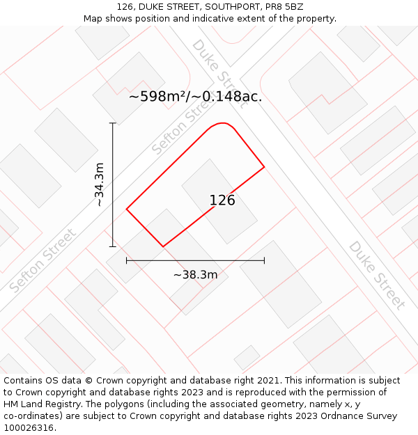 126, DUKE STREET, SOUTHPORT, PR8 5BZ: Plot and title map