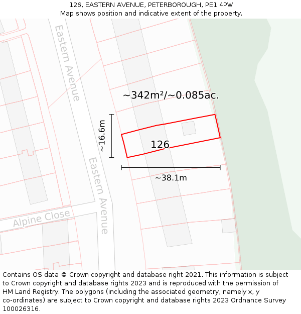 126, EASTERN AVENUE, PETERBOROUGH, PE1 4PW: Plot and title map