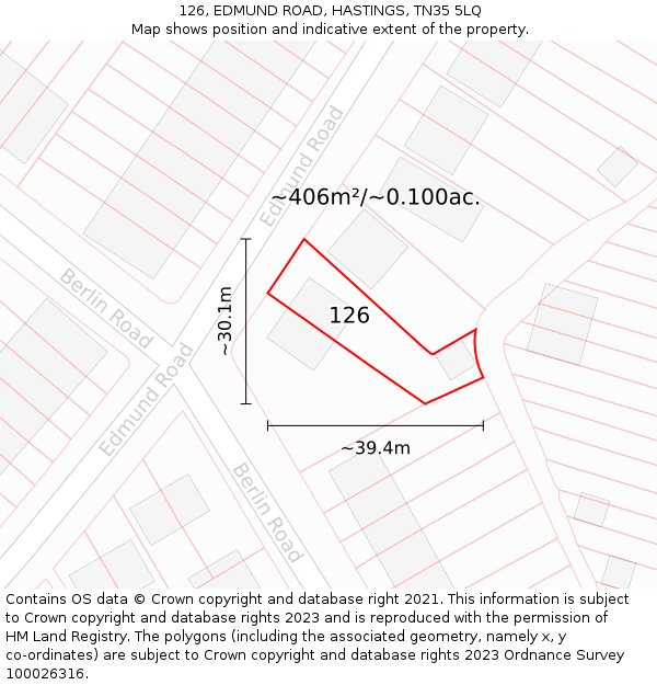 126, EDMUND ROAD, HASTINGS, TN35 5LQ: Plot and title map