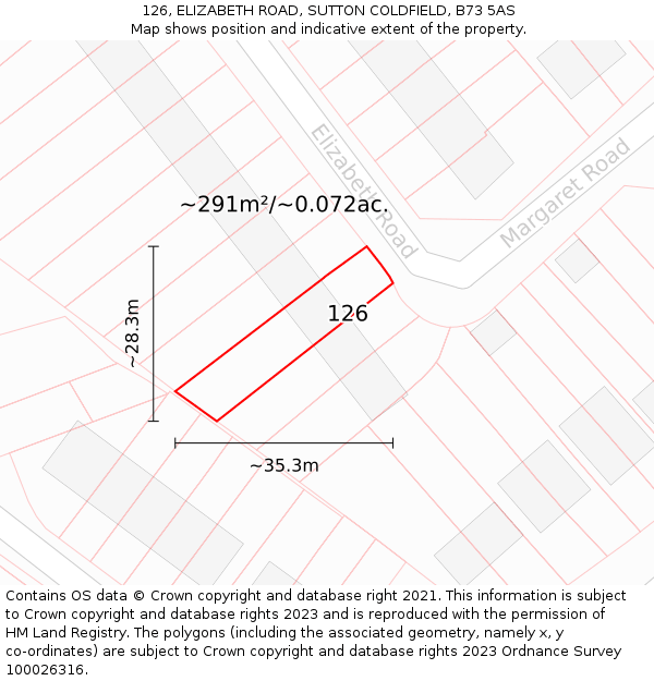 126, ELIZABETH ROAD, SUTTON COLDFIELD, B73 5AS: Plot and title map