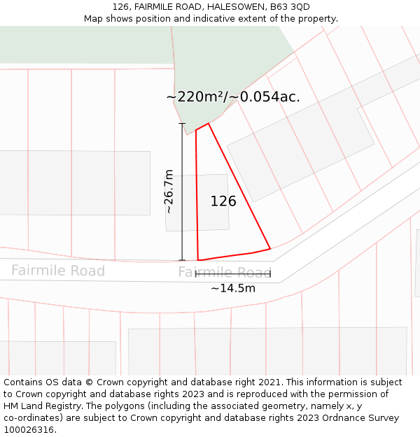 126, FAIRMILE ROAD, HALESOWEN, B63 3QD: Plot and title map