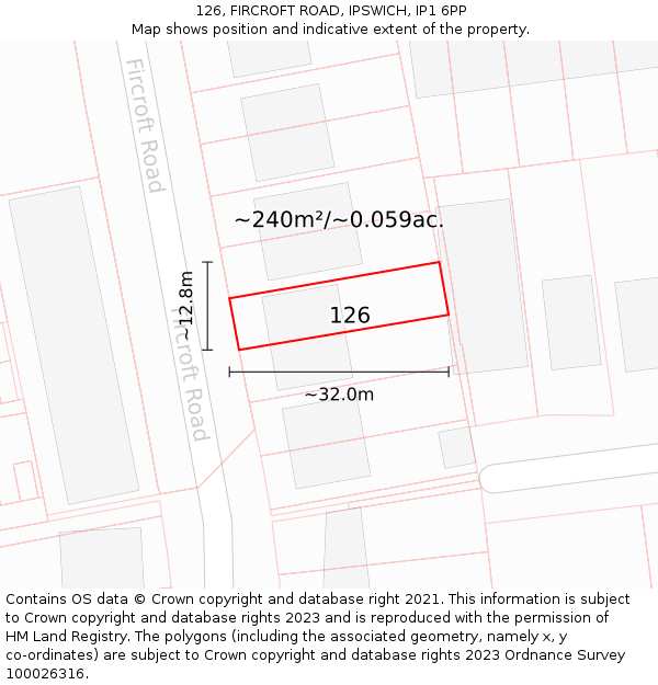 126, FIRCROFT ROAD, IPSWICH, IP1 6PP: Plot and title map