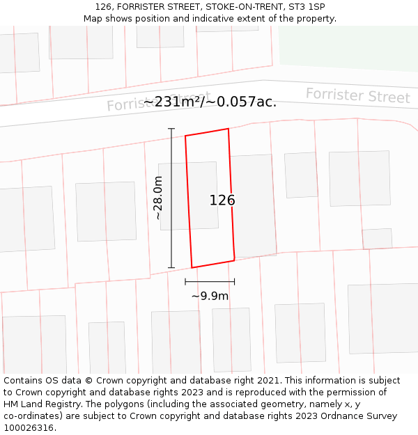 126, FORRISTER STREET, STOKE-ON-TRENT, ST3 1SP: Plot and title map