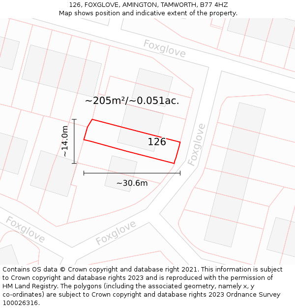 126, FOXGLOVE, AMINGTON, TAMWORTH, B77 4HZ: Plot and title map