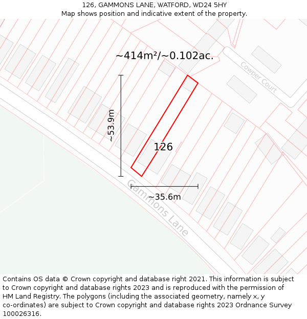 126, GAMMONS LANE, WATFORD, WD24 5HY: Plot and title map