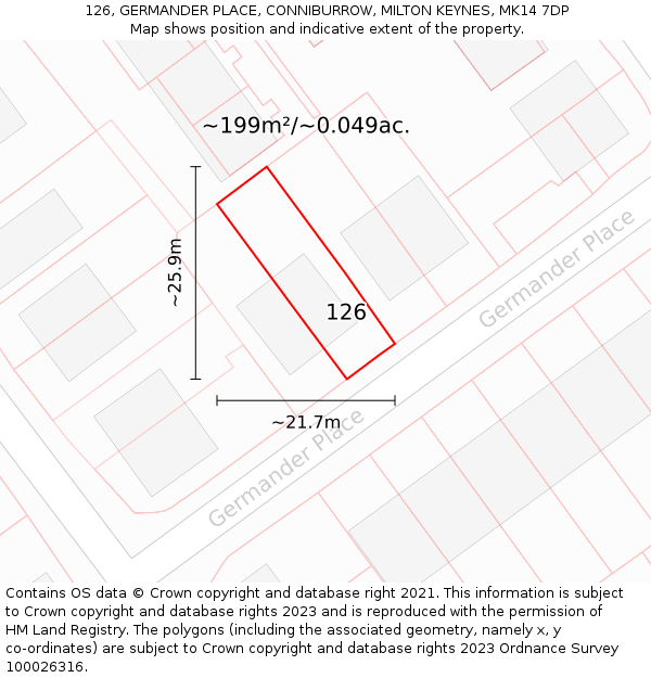 126, GERMANDER PLACE, CONNIBURROW, MILTON KEYNES, MK14 7DP: Plot and title map
