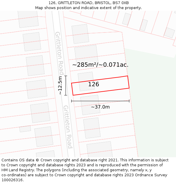 126, GRITTLETON ROAD, BRISTOL, BS7 0XB: Plot and title map