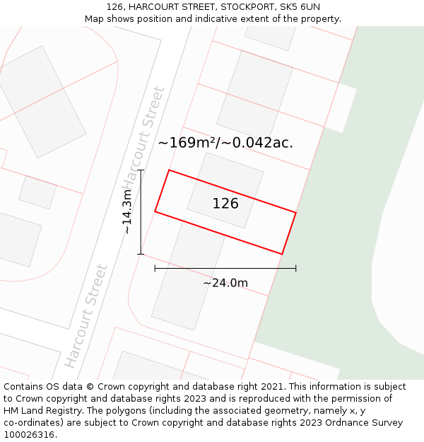 126, HARCOURT STREET, STOCKPORT, SK5 6UN: Plot and title map