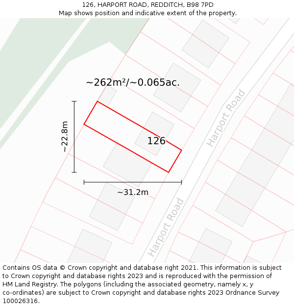 126, HARPORT ROAD, REDDITCH, B98 7PD: Plot and title map