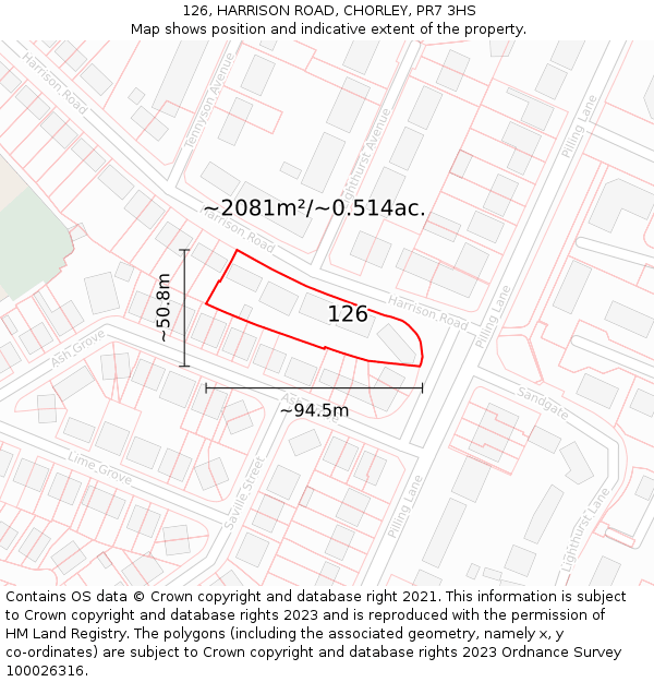 126, HARRISON ROAD, CHORLEY, PR7 3HS: Plot and title map