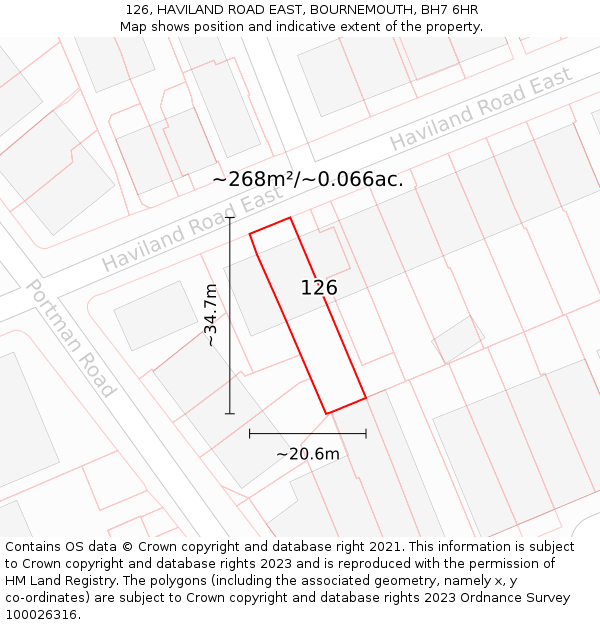 126, HAVILAND ROAD EAST, BOURNEMOUTH, BH7 6HR: Plot and title map
