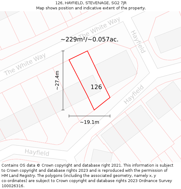 126, HAYFIELD, STEVENAGE, SG2 7JR: Plot and title map