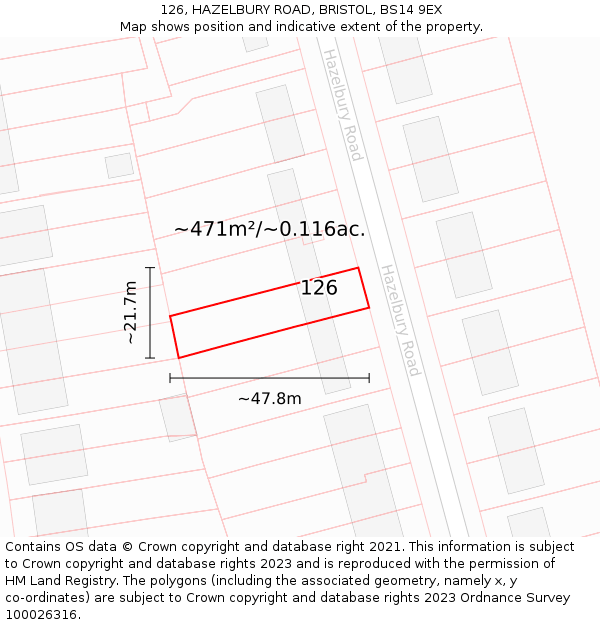 126, HAZELBURY ROAD, BRISTOL, BS14 9EX: Plot and title map
