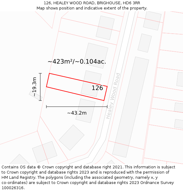 126, HEALEY WOOD ROAD, BRIGHOUSE, HD6 3RR: Plot and title map