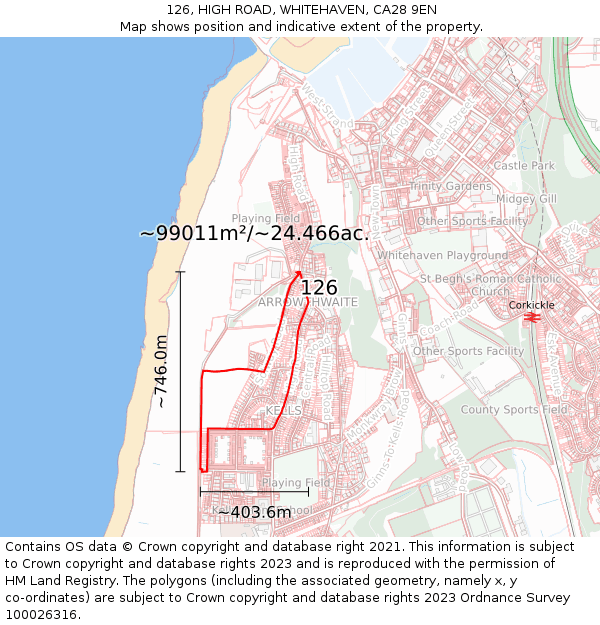 126, HIGH ROAD, WHITEHAVEN, CA28 9EN: Plot and title map