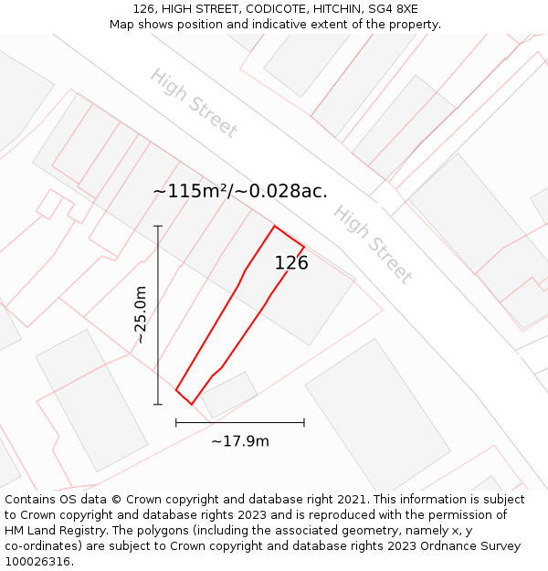 126, HIGH STREET, CODICOTE, HITCHIN, SG4 8XE: Plot and title map