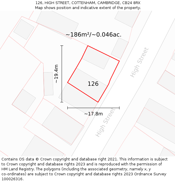 126, HIGH STREET, COTTENHAM, CAMBRIDGE, CB24 8RX: Plot and title map