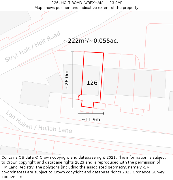 126, HOLT ROAD, WREXHAM, LL13 9AP: Plot and title map