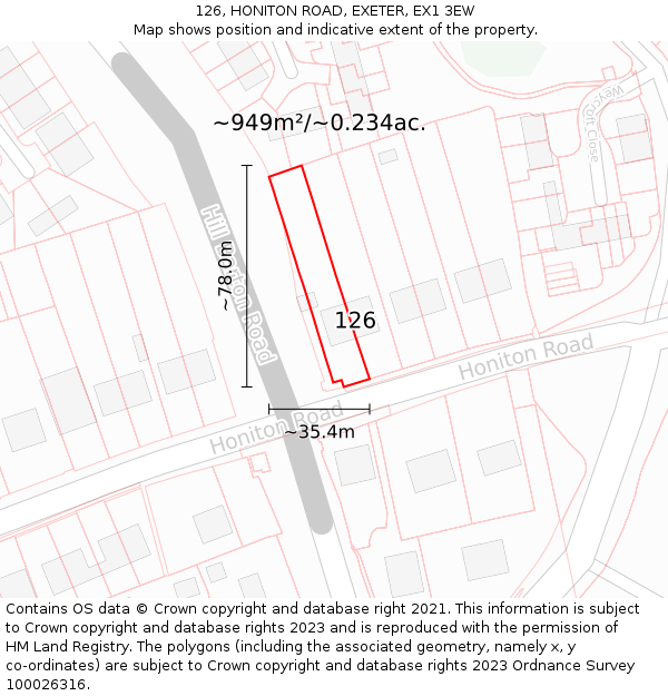 126, HONITON ROAD, EXETER, EX1 3EW: Plot and title map