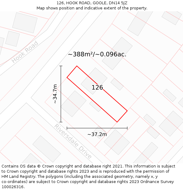 126, HOOK ROAD, GOOLE, DN14 5JZ: Plot and title map