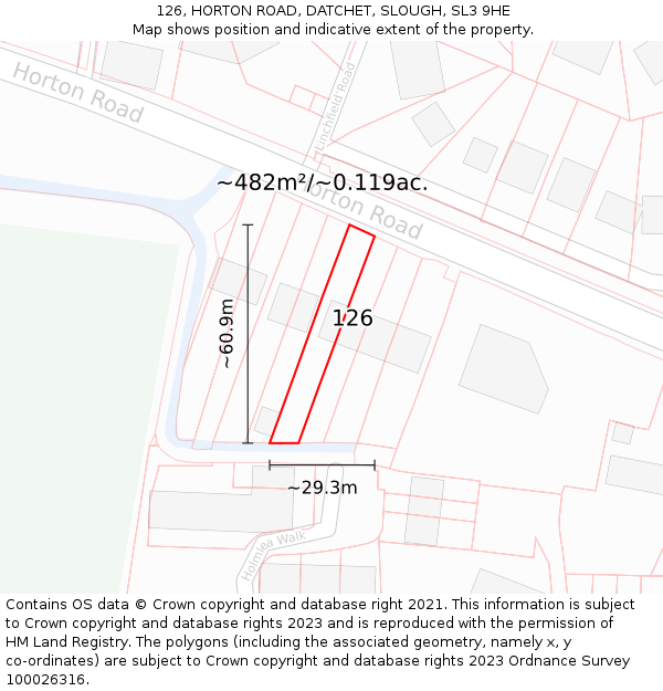 126, HORTON ROAD, DATCHET, SLOUGH, SL3 9HE: Plot and title map