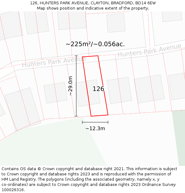 126, HUNTERS PARK AVENUE, CLAYTON, BRADFORD, BD14 6EW: Plot and title map
