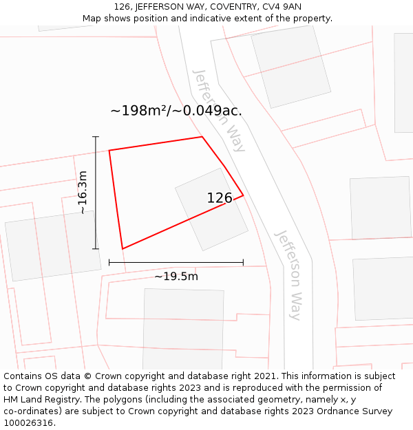 126, JEFFERSON WAY, COVENTRY, CV4 9AN: Plot and title map